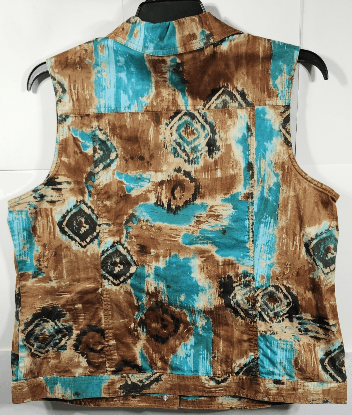 Y2K Abstract Women's Brown Vest Blue Tortoise Prairie Core Additions By Chico's - Thumbnail 4