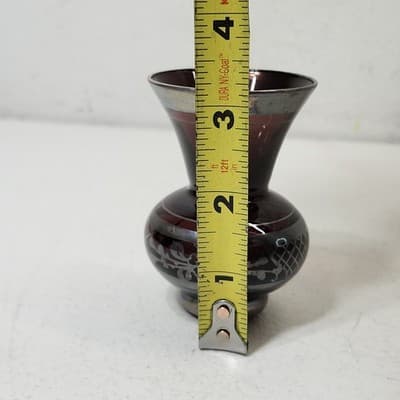 Vintage Venetian Light Purple With Silver Overlay 3.25" Bud Blown Vase - Thumbnail 4