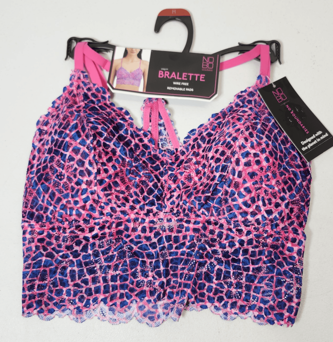 No Boundaries Wirefree Lace Bralette Women's Size Medium Pink Blue Wireless NEW - Thumbnail 3
