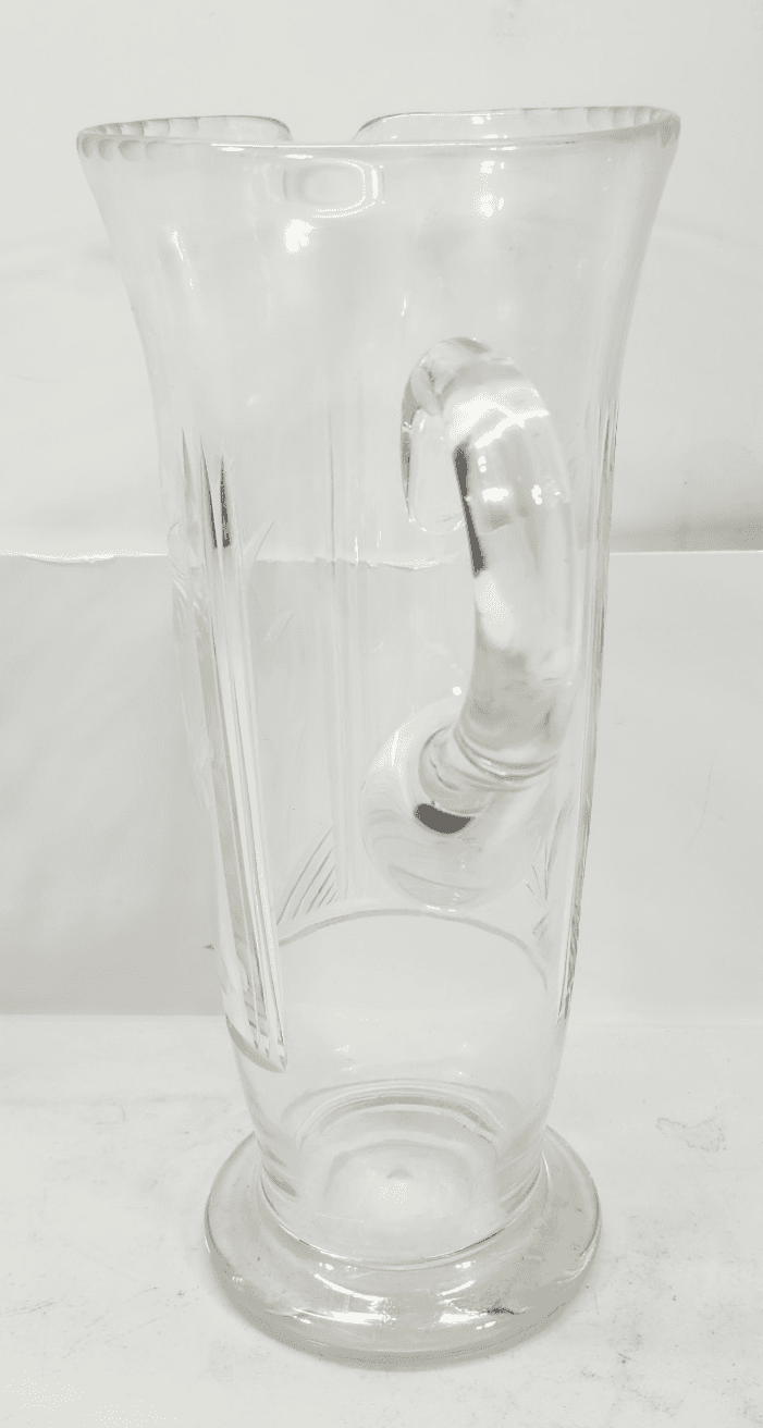 Vintage Glass Pitcher with Etched Leaves 10.75" Tall - Thumbnail 3