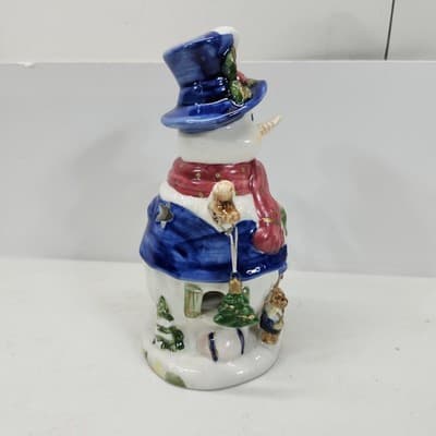 Christmas Snowman Ceramic Winter Holiday Candle Holder Home Decor 7" - Thumbnail 7