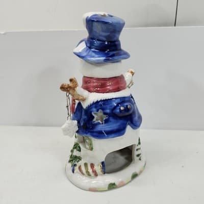 Christmas Snowman Ceramic Winter Holiday Candle Holder Home Decor 7" - Thumbnail 5