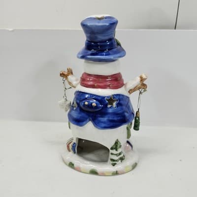 Christmas Snowman Ceramic Winter Holiday Candle Holder Home Decor 7" - Thumbnail 6