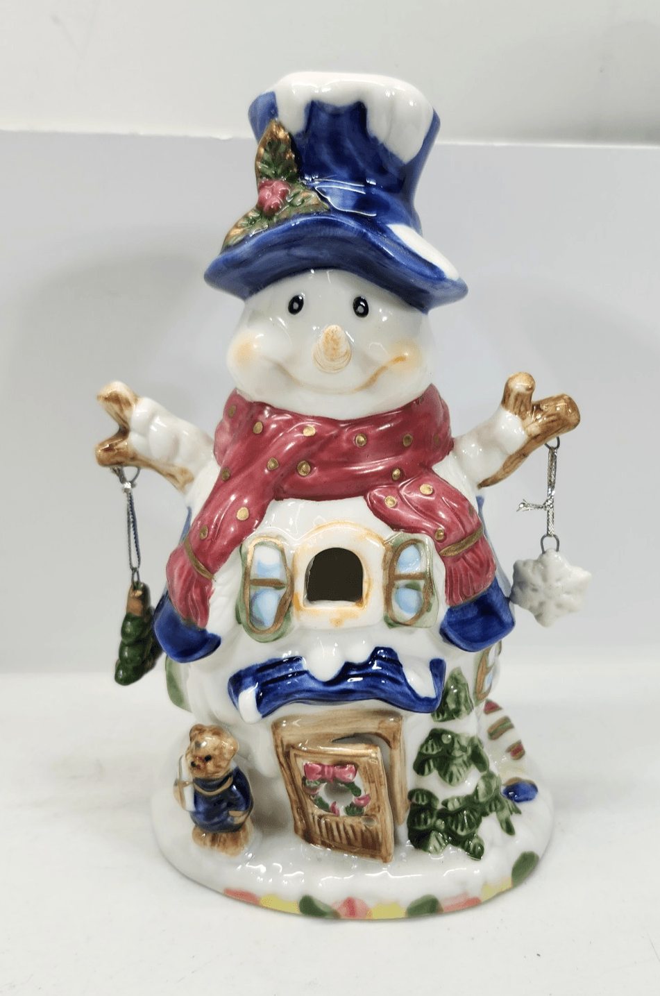 Christmas Snowman Ceramic Winter Holiday Candle Holder Home Decor 7" - Thumbnail 2