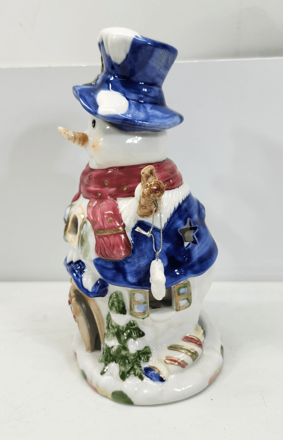 Christmas Snowman Ceramic Winter Holiday Candle Holder Home Decor 7" - Thumbnail 4