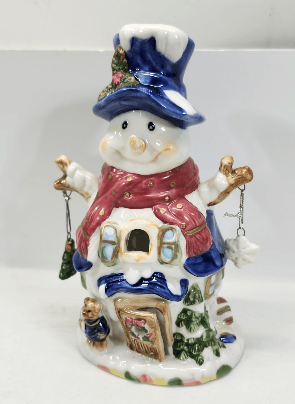 Christmas Snowman Ceramic Winter Holiday Candle Holder Home Decor 7" - Thumbnail 3