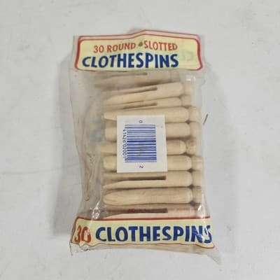 Vintage Wooden Clothespins Round Heads Pack of 30 New NOS - Thumbnail 4