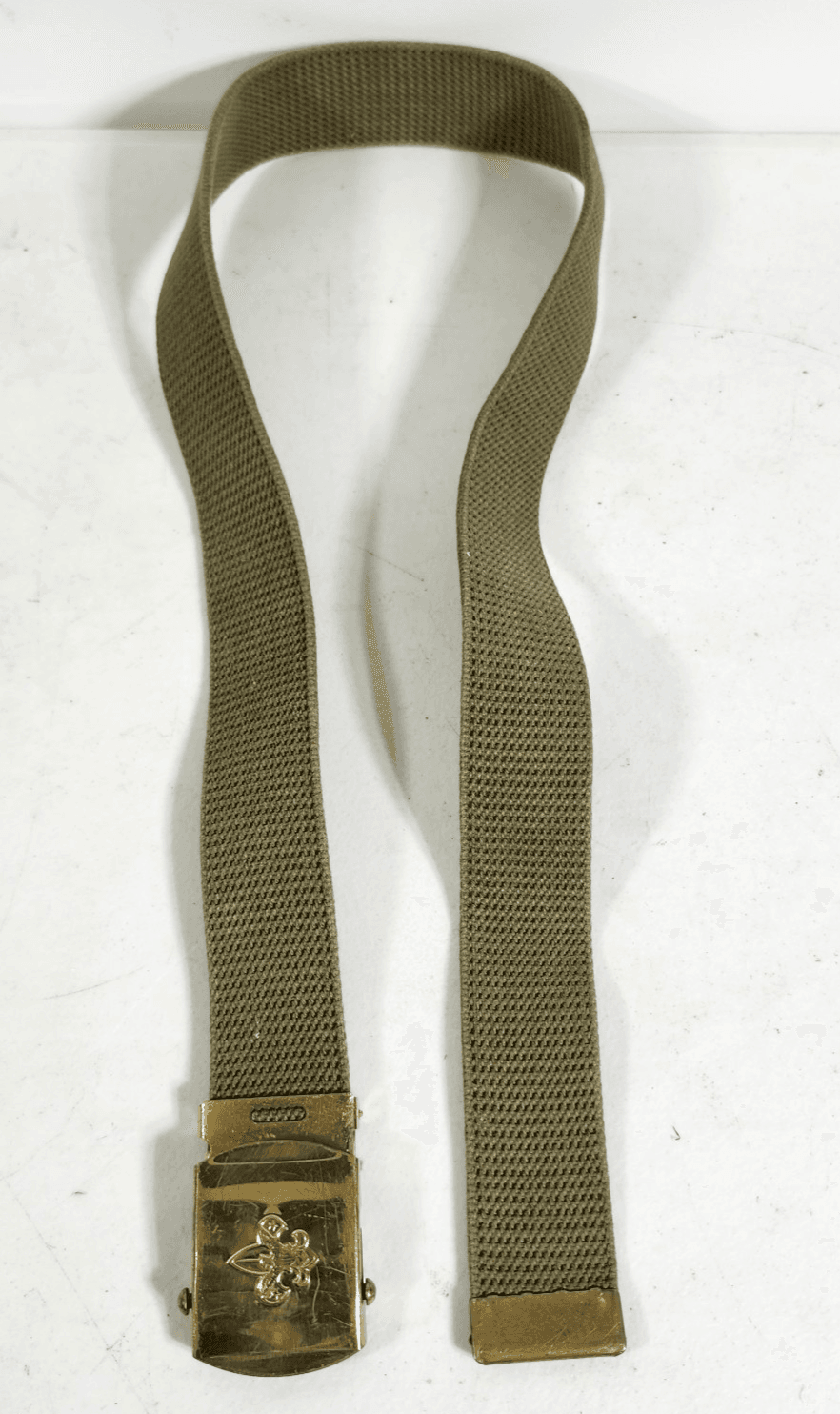 VINTAGE 1970s Boys Scout Tan Canvas Belt 31” With Brass Buckle- USA Made Scouts