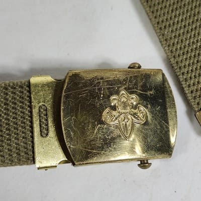 VINTAGE 1970s Boys Scout Tan Canvas Belt 31” With Brass Buckle- USA Made Scouts - Thumbnail 3