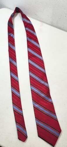 Nautica Mens Tie Red Blue Striped 100% Silk Necktie Made In USA