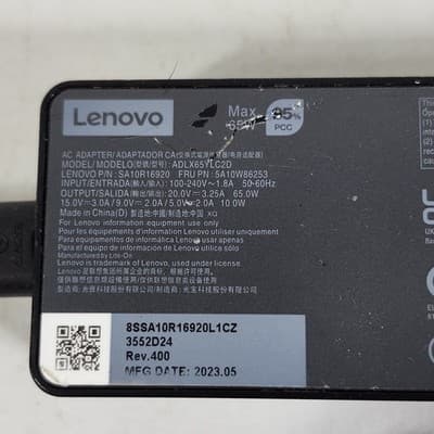 Lenovo 65W AC Adapter ADLX65YDC2D USB-C Charger w/ Power Cord - Thumbnail 2