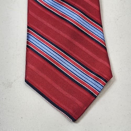 Nautica Mens Tie Red Blue Striped 100% Silk Necktie Made In USA - Thumbnail 2