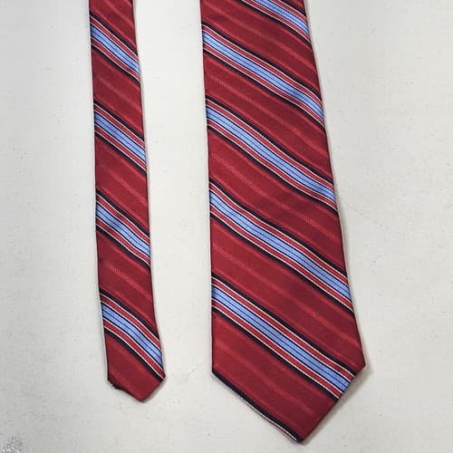 Nautica Mens Tie Red Blue Striped 100% Silk Necktie Made In USA - Thumbnail 3