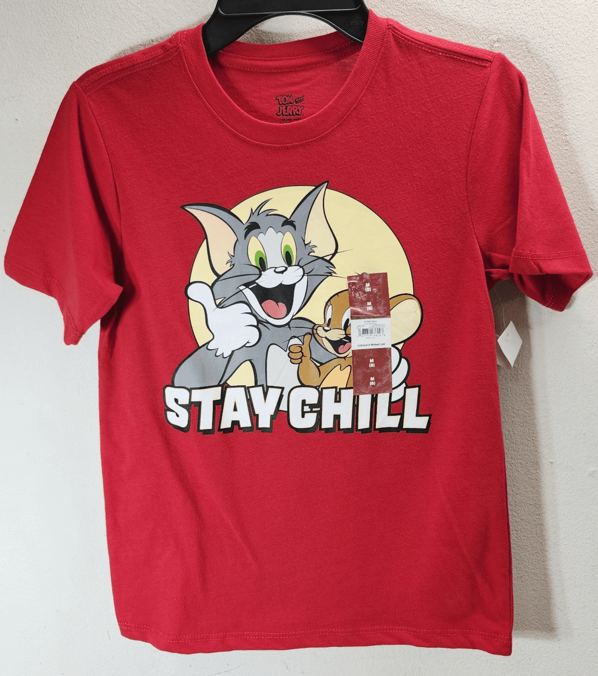 Tom and Jerry Kids Red Graphic Stay Chill T-Shirt Top Size Medium (8) NEW