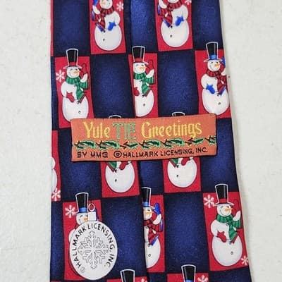 Hallmark Yule Tie Greetings Christmas Silk Neck Tie Snowman Frosty 60" X 3.5" - Thumbnail 3