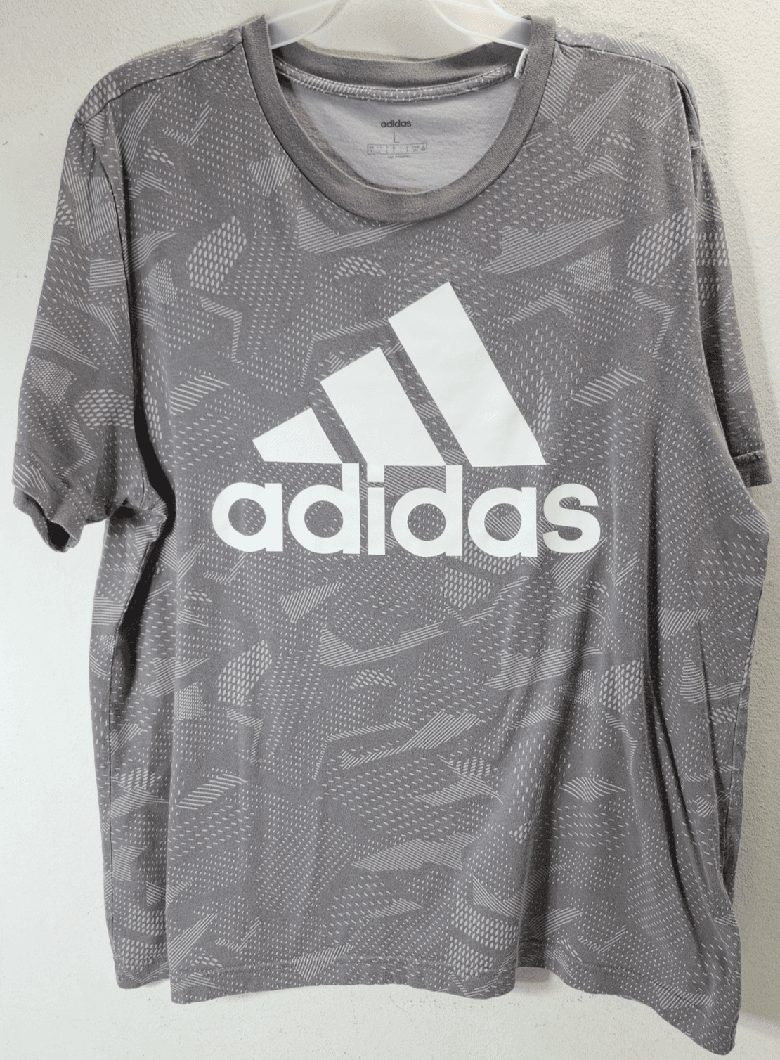 Adidas Men's L T-Shirt Gray Short Sleeve Top Essential Allover Print - Thumbnail 5