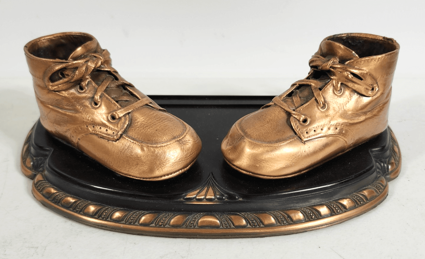 Vintage Baby Shoes Picture Frame Bronze Tone Keepsake Nursery Decor Display
