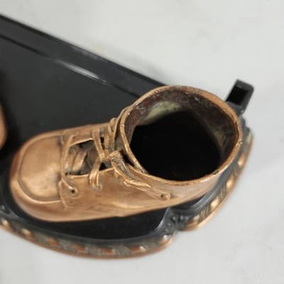 Vintage Baby Shoes Picture Frame Bronze Tone Keepsake Nursery Decor Display - Thumbnail 5