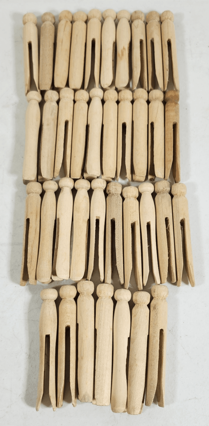 Vintage Wooden Clothespins Round Heads Pack of 37