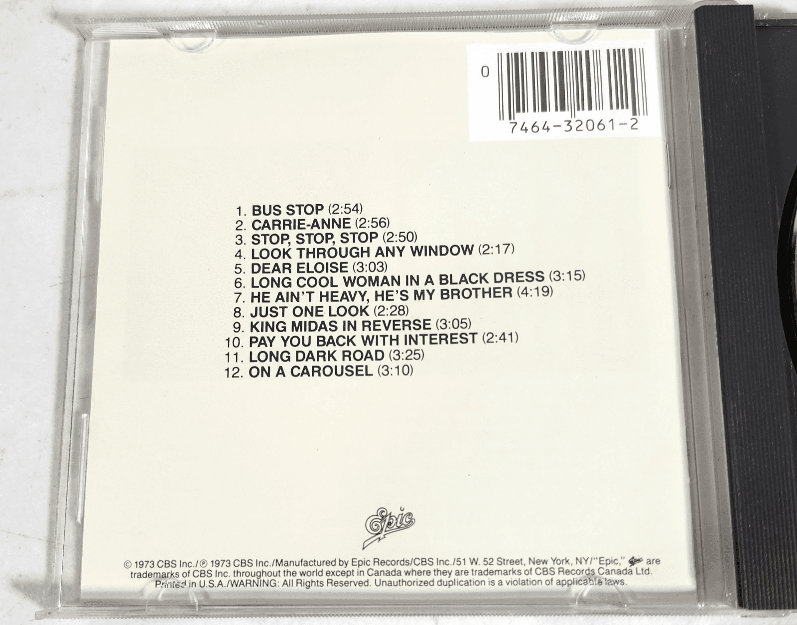 The Hollies' Greatest Hits Music CD 1986 Epic - Thumbnail 3