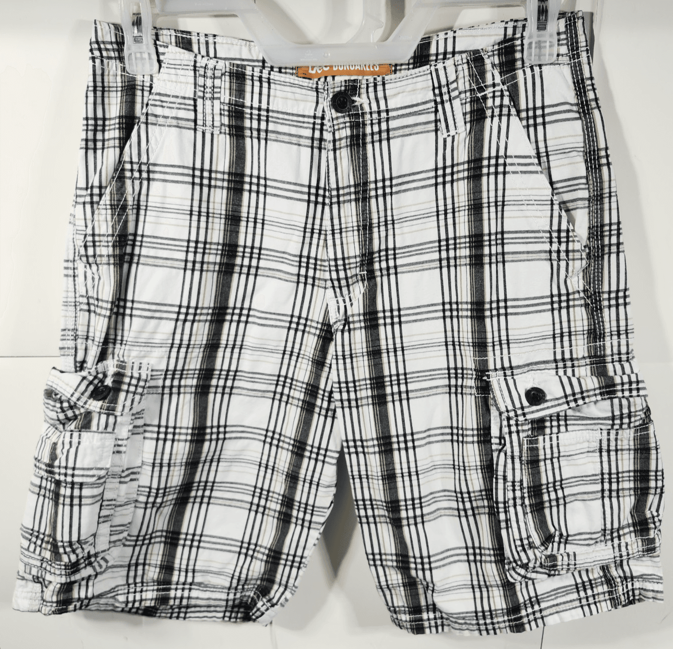 Lee Dungrees Men's Size 32 Cargo Shorts White Black Plaid - Thumbnail 5