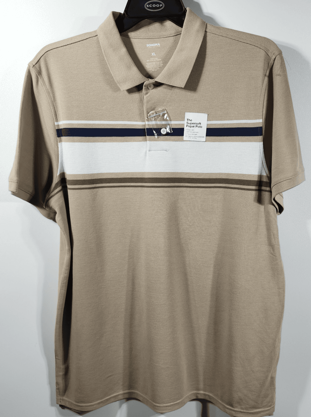 Sonoma Men's XL Polo Shirt Short Sleeve Beige Striped NEW - Thumbnail 5