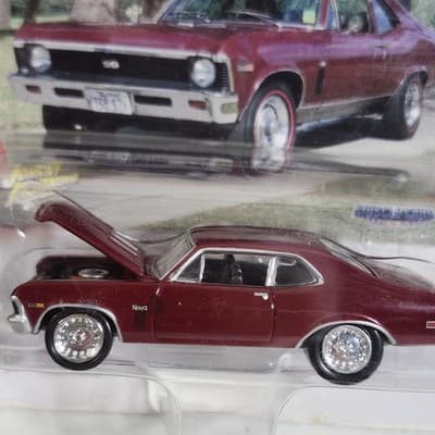 Johnny Lightning 1/64 Scale 204-02 Muscle Cars 1969 Chevy Nova SS Red Toy - Thumbnail 3