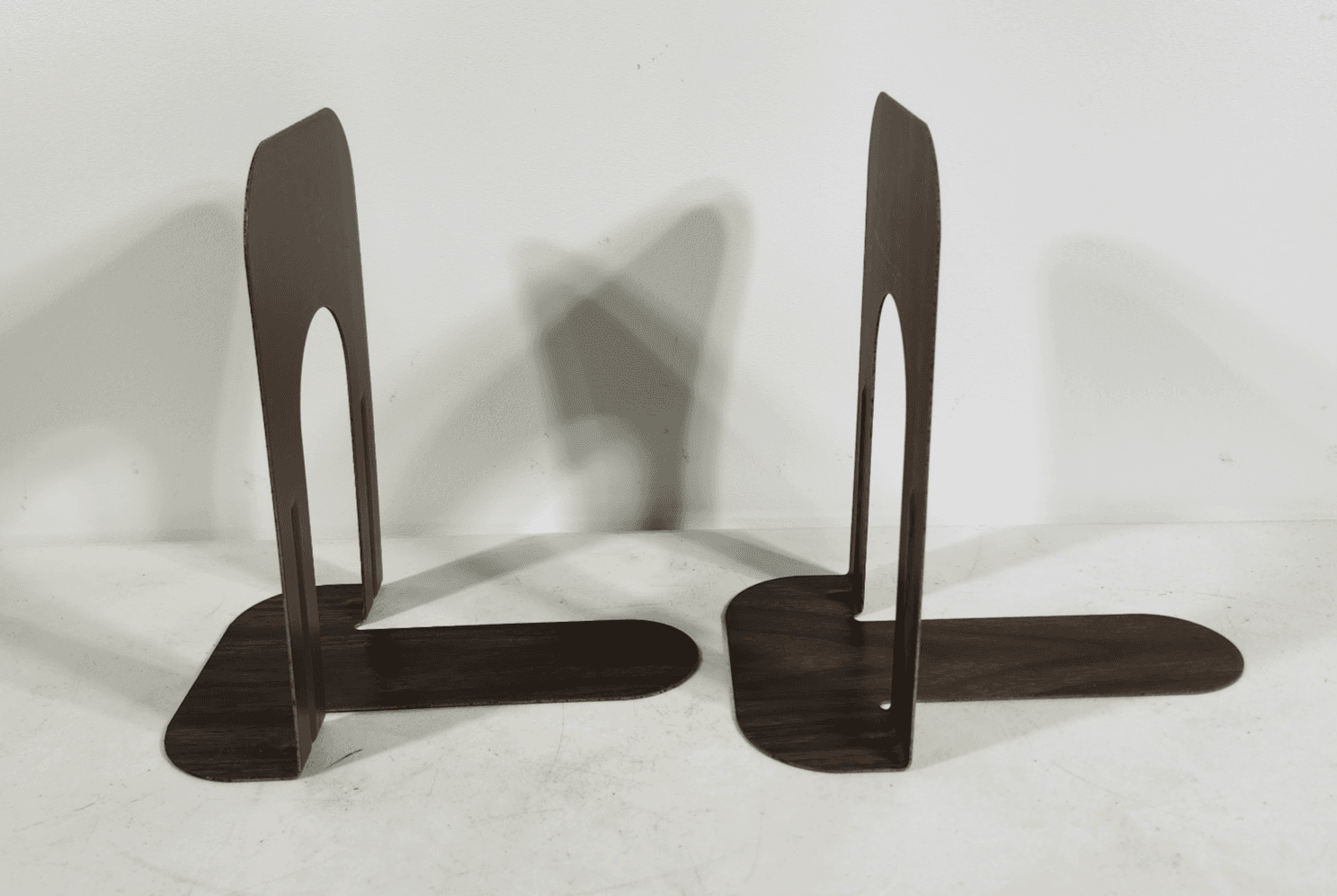 VTG 60s Wood Grain Bookends Industrial Metal School Library Shelf 2 Set - Thumbnail 3