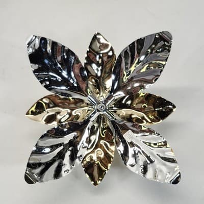 Dept 56 Christmas Poinsettia Taper Gold Silver Shiny Metal Holiday Candle Holder - Thumbnail 10