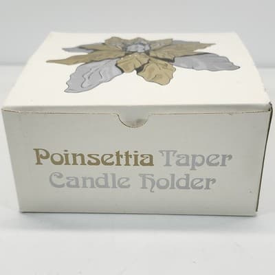 Dept 56 Christmas Poinsettia Taper Gold Silver Shiny Metal Holiday Candle Holder - Thumbnail 2