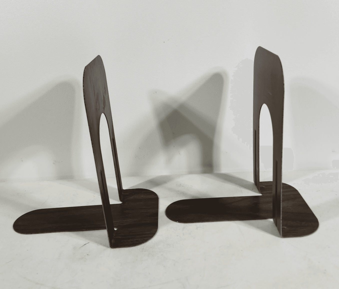 VTG 60s Wood Grain Bookends Industrial Metal School Library Shelf 2 Set - Thumbnail 5