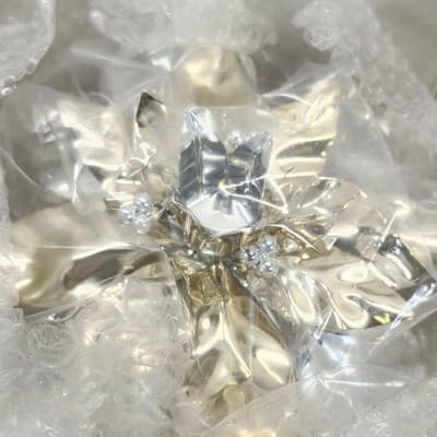 Dept 56 Christmas Poinsettia Taper Gold Silver Shiny Metal Holiday Candle Holder - Thumbnail 5