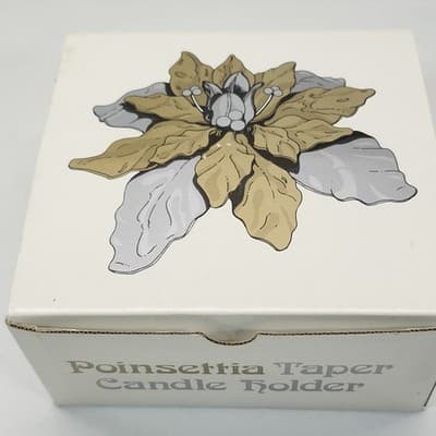 Dept 56 Christmas Poinsettia Taper Gold Silver Shiny Metal Holiday Candle Holder - Thumbnail 3