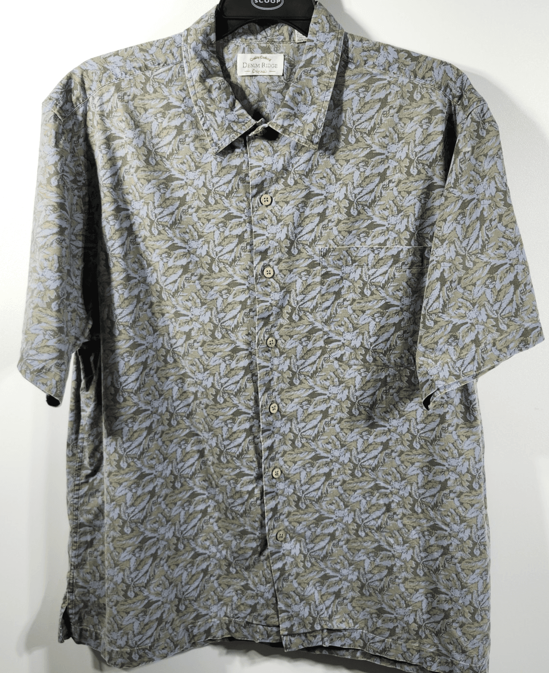 Denim Ridge Shirt Men's L Button Up Short Sleeve Leaf Pattern - Thumbnail 5