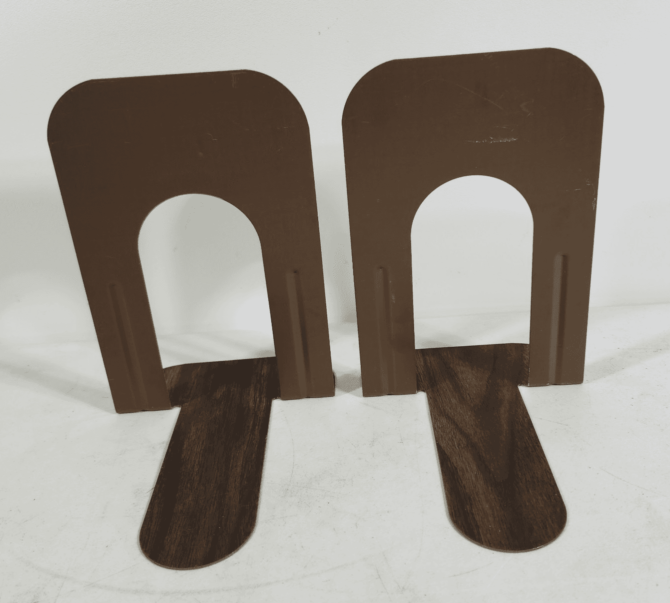 VTG 60s Wood Grain Bookends Industrial Metal School Library Shelf 2 Set - Thumbnail 4