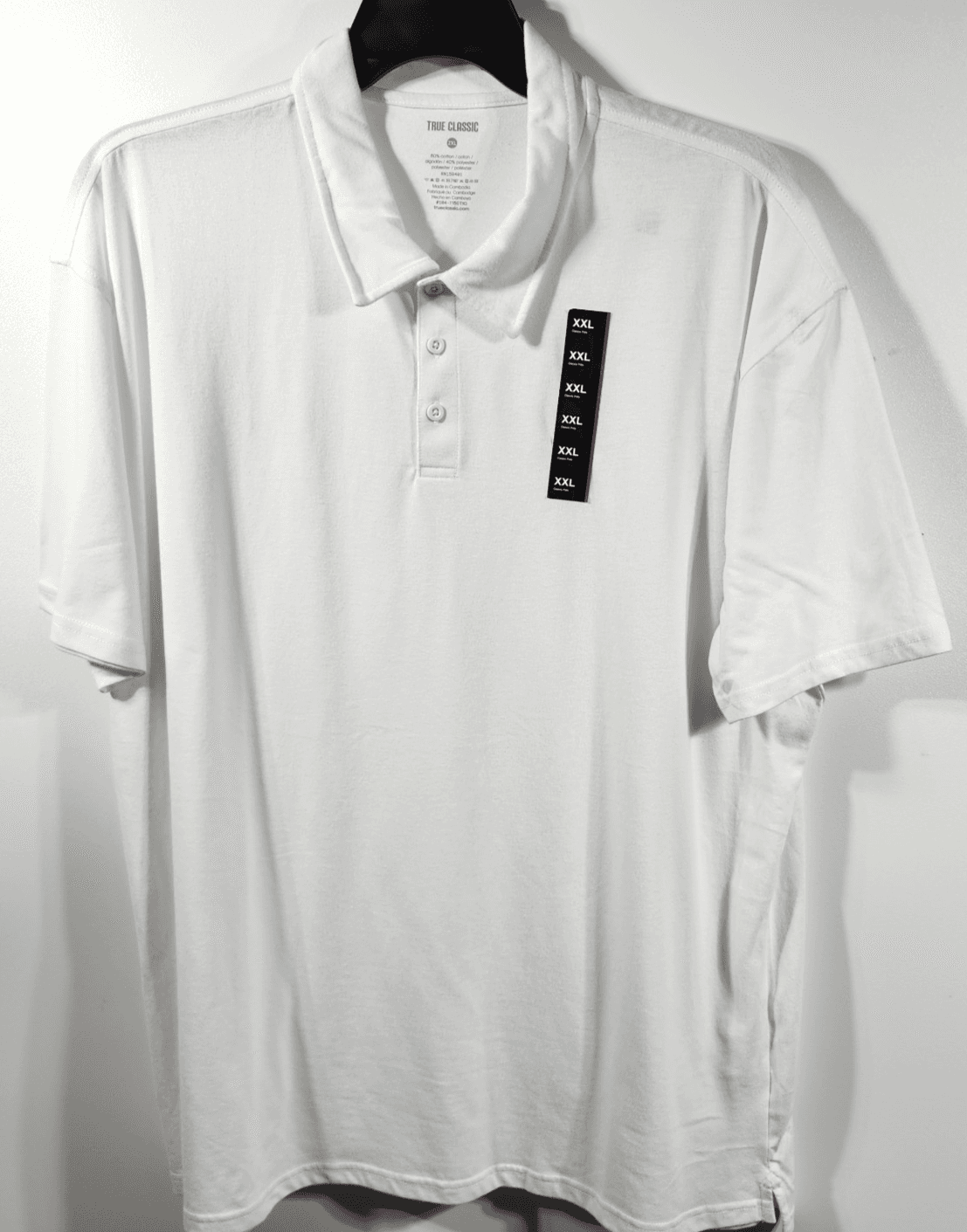 True Classic Polo Shirt Men's XXL White Short Sleeve Collared Cotton Blend NEW - Thumbnail 5