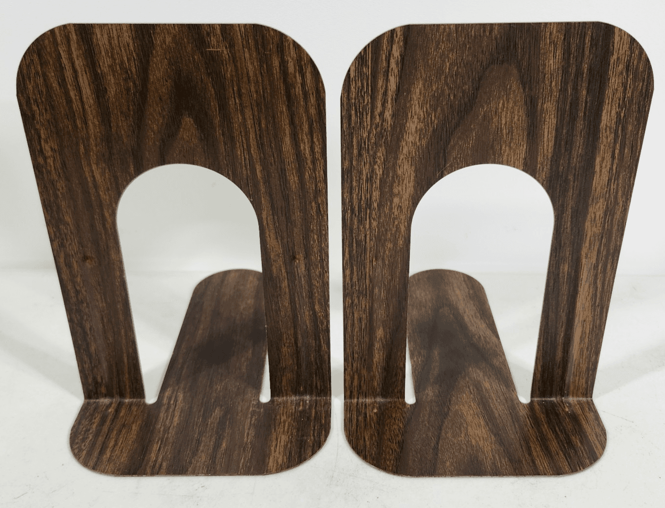 VTG 60s Wood Grain Bookends Industrial Metal School Library Shelf 2 Set - Thumbnail 2