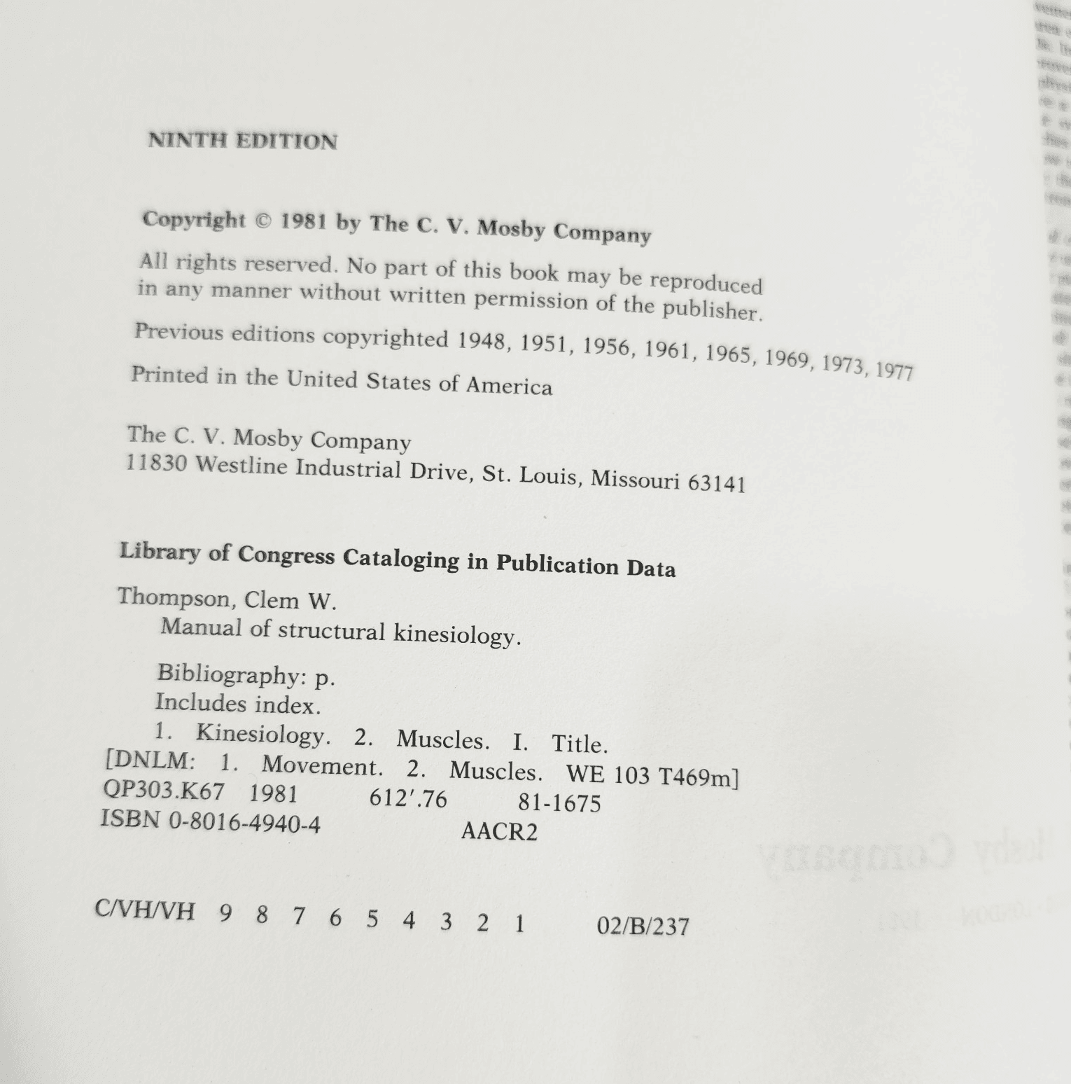 Manual of Structural Kinesiology 9th Edition 1981 - Thumbnail 3