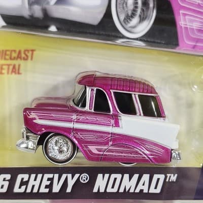 2024 Car Tuned Series 2 Pink 1956 Chevy Nomad Lowrider 1/64 Toy Vehicle NEW - Thumbnail 2