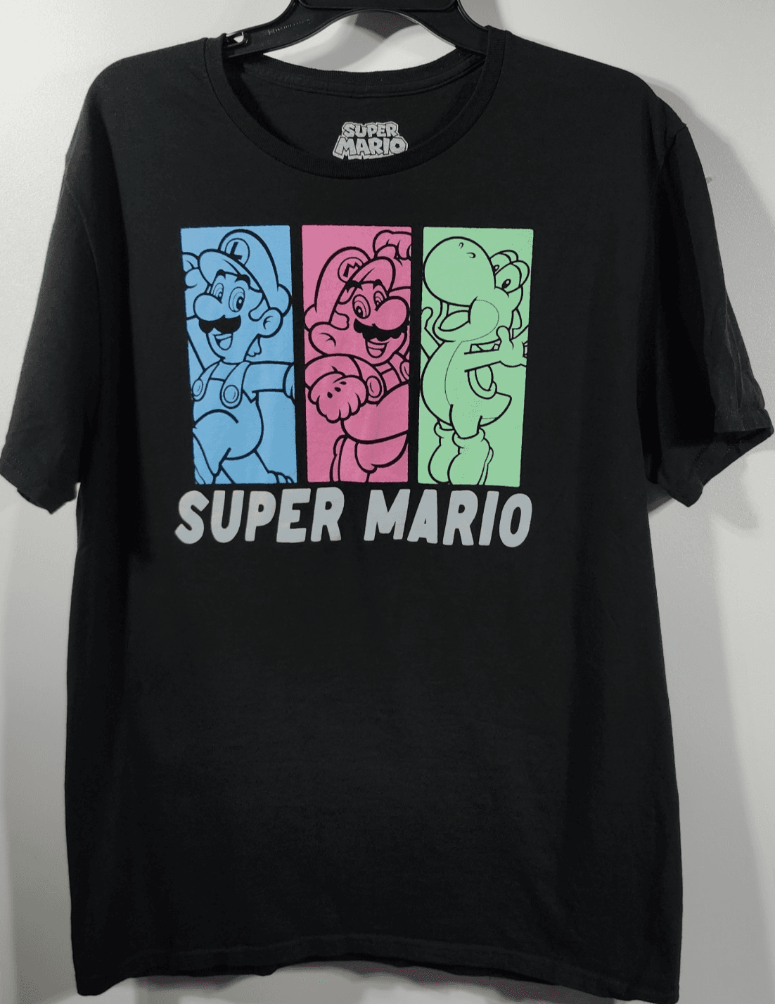 Super Mario Men's Large Graphic T-Shirt Black Short Sleeve Luigi Yoshi - Thumbnail 5