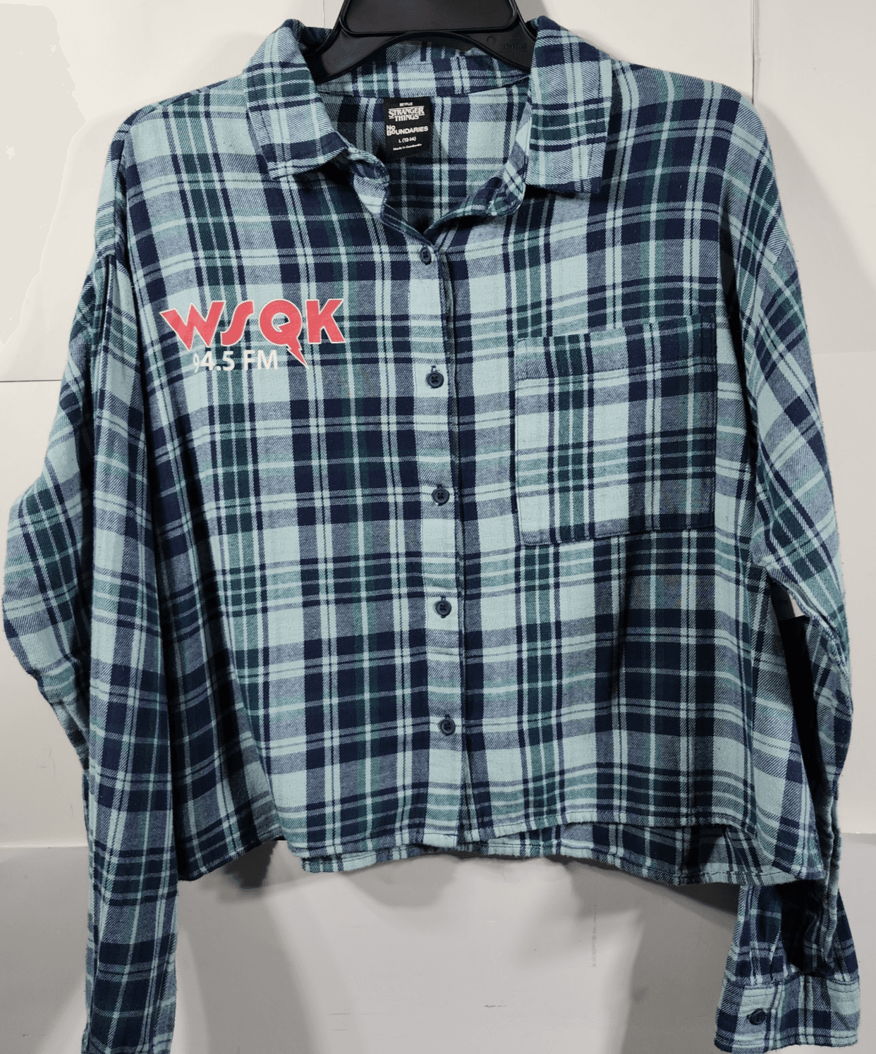 Stranger Things Women's L Shirt WSQK Radio Flannel Button Up NEW - Thumbnail 4