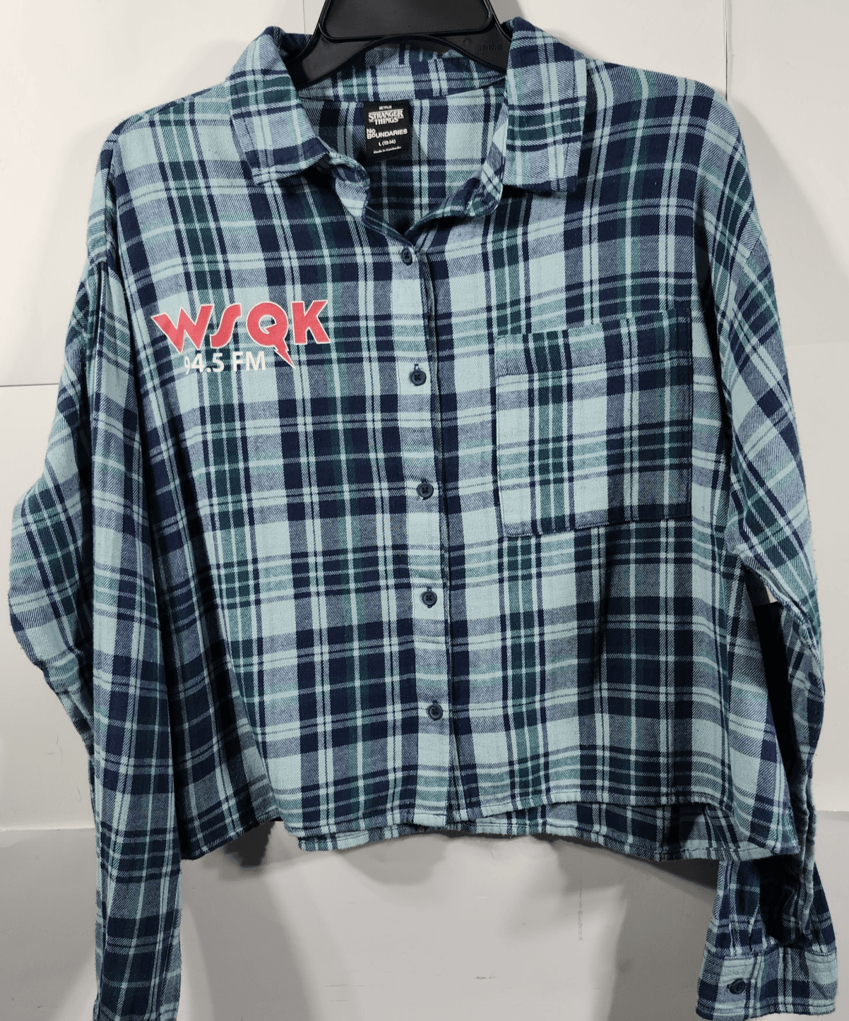 Stranger Things Women's L Shirt WSQK Radio Flannel Button Up NEW - Thumbnail 6