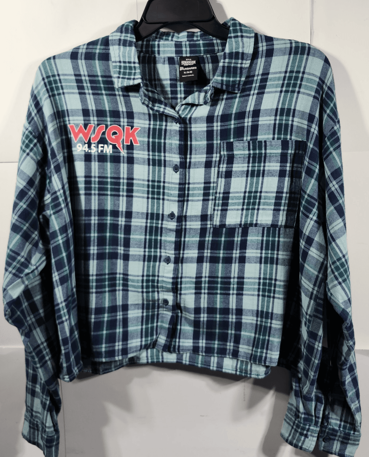 Stranger Things Women's XL Shirt WSQK Radio Flannel Button Up NEW - Thumbnail 4