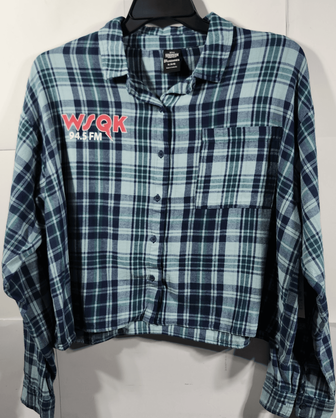 Stranger Things Women's XL Shirt WSQK Radio Flannel Button Up NEW - Thumbnail 6