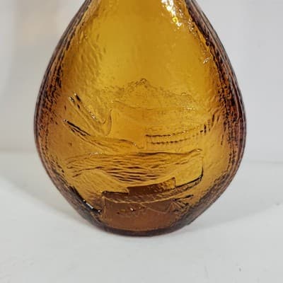 Vintage Amber Brown Glass Union and Eagle Fluted 9 inch Bottle Home Bar Decor - Thumbnail 4