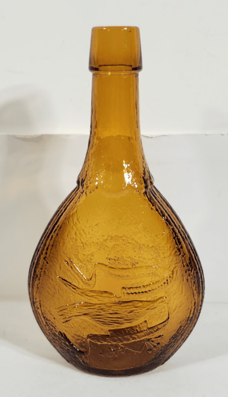 Vintage Amber Brown Glass Union and Eagle Fluted 9 inch Bottle Home Bar Decor - Thumbnail 5