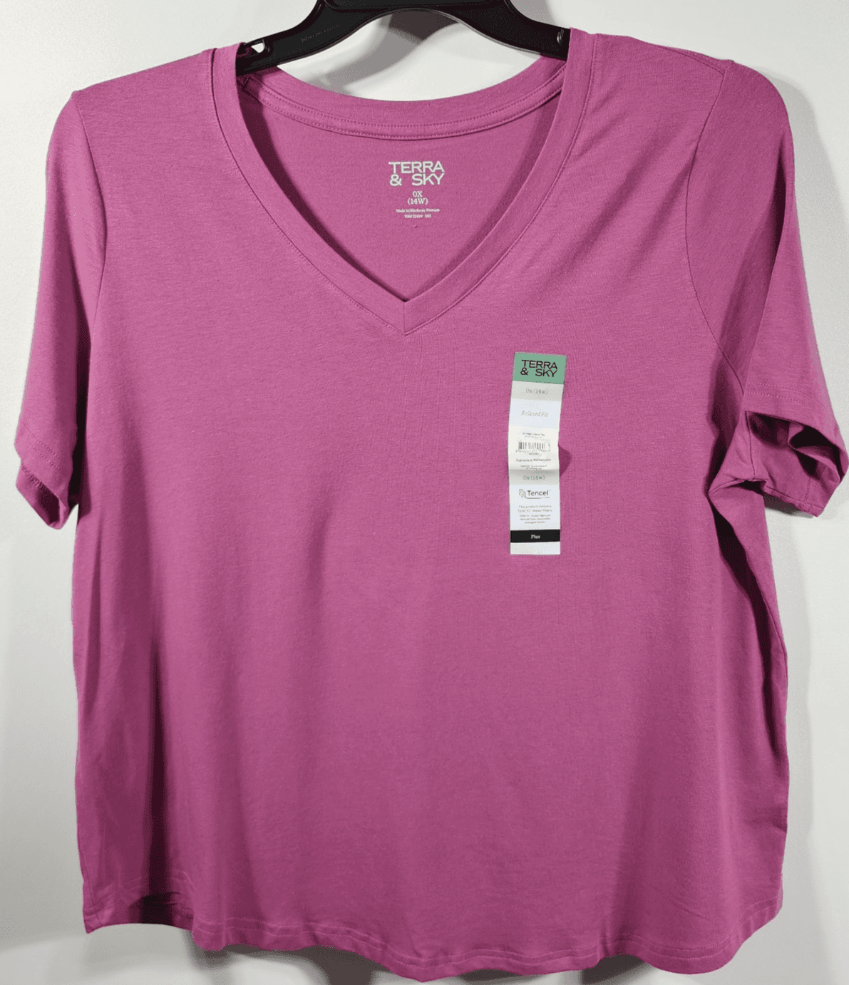 Terra & Sky Women's 0X Plus V-Neck T Shirt Short Sleeve Pink NEW - Thumbnail 5