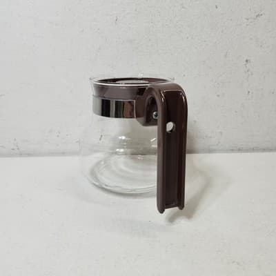 VTG MCM Pyrex Carafe/Coffee Pot w/Lid Clear With Brown Handle - Thumbnail 3