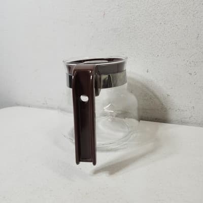 VTG MCM Pyrex Carafe/Coffee Pot w/Lid Clear With Brown Handle - Thumbnail 6