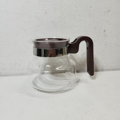 VTG MCM Pyrex Carafe/Coffee Pot w/Lid Clear With Brown Handle - Thumbnail 2